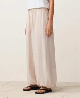 %100 Keten Çizgili Bloomer Pantolonlar