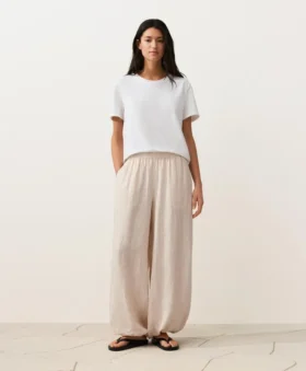 %100 Keten Çizgili Bloomer Pantolonlar