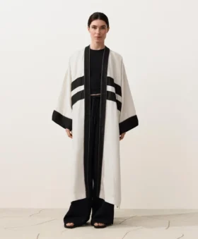%100 Keten Kontrastlı Kaftan