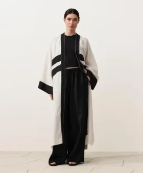 %100 Keten Kontrastlı Kaftan