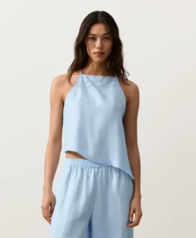 Asimetrik %100 Keten Sleeveless Üst Giyim