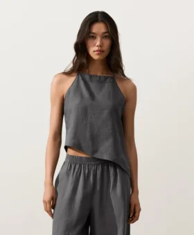 Asimetrik %100 Keten Sleeveless Üst Giyim Asimetrik %100 Keten Sleeveless Üst Giyim