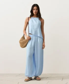 Asimetrik %100 Keten Sleeveless Üst Giyim