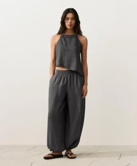 Asimetrik %100 Keten Sleeveless Üst Giyim Asimetrik %100 Keten Sleeveless Üst Giyim