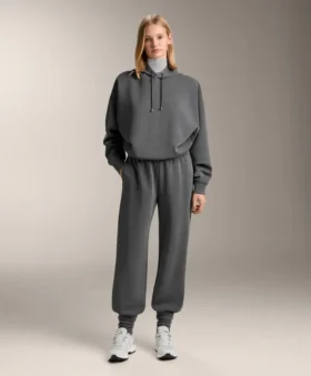 Fırçalanmış Modal Marl Kumaştan Boxy Kapüşonlu Sweatshirt