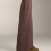 Fırçalanmış Modal Kumaştan Geniş Paça Düz Pantolonlar
