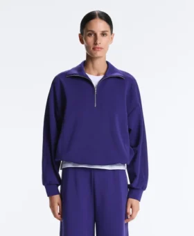 Fırçalanmış Modal Yarım Fermuarlı Sweatshirt
