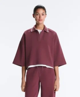 Geniş Kollu Pamuk Karışımlı Polo Sweatshirt