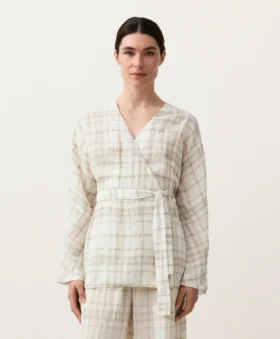 Kareli Keten ve Lyocell Karışımı Kimono Gömlek Kareli Keten ve Lyocell Karışımı Kimono Gömlek
