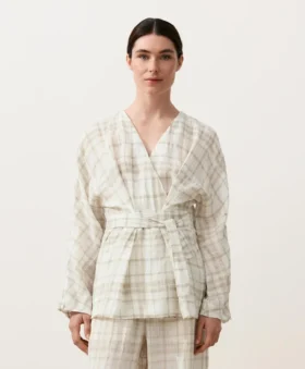 Kareli Keten ve Lyocell Karışımı Kimono Gömlek Kareli Keten ve Lyocell Karışımı Kimono Gömlek