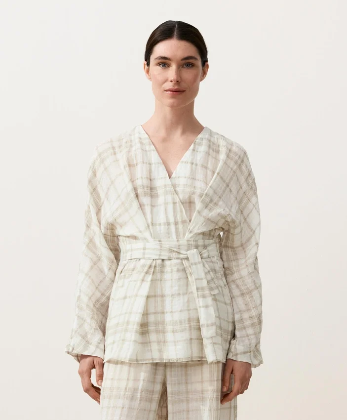 Kareli Keten ve Lyocell Karışımı Kimono Gömlek Kareli Keten ve Lyocell Karışımı Kimono Gömlek