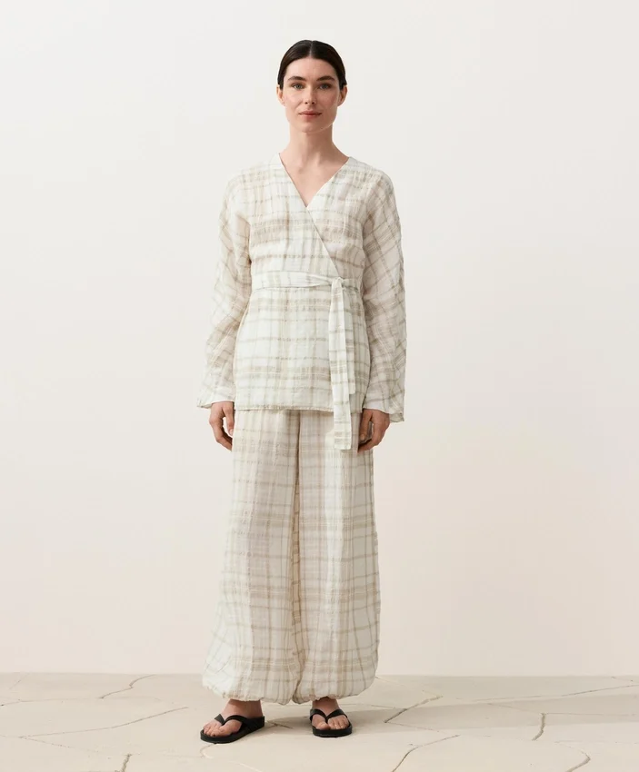 Kareli Keten ve Lyocell Karışımı Kimono Gömlek Kareli Keten ve Lyocell Karışımı Kimono Gömlek