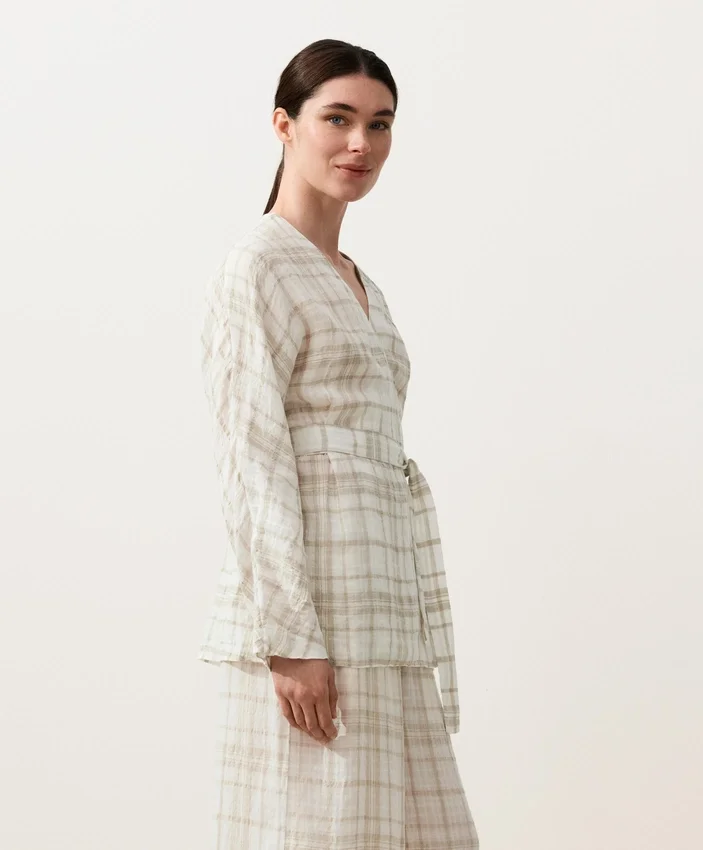 Kareli Keten ve Lyocell Karışımı Kimono Gömlek Kareli Keten ve Lyocell Karışımı Kimono Gömlek
