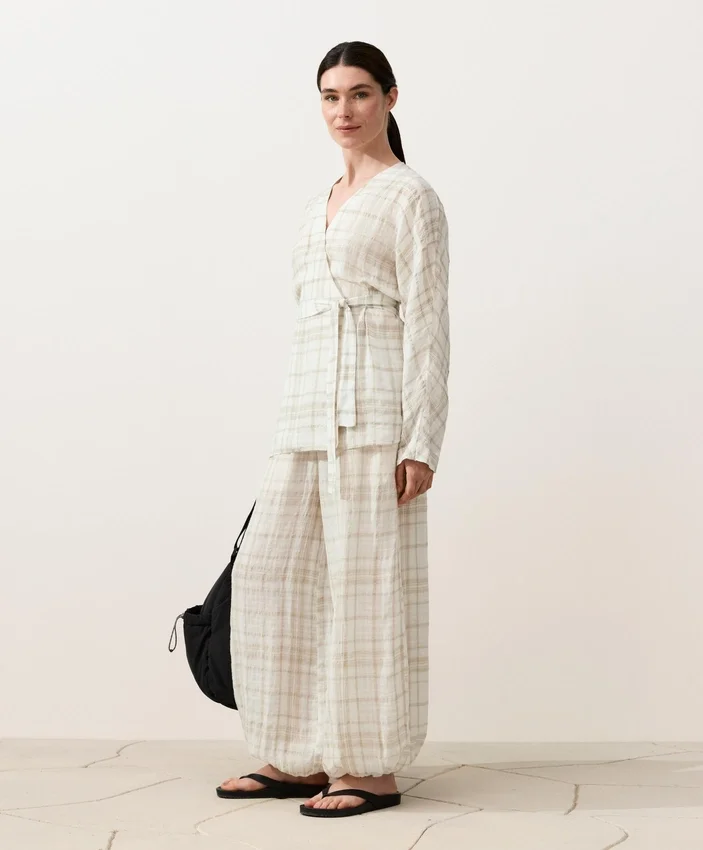 Kareli Keten ve Lyocell Karışımı Kimono Gömlek Kareli Keten ve Lyocell Karışımı Kimono Gömlek