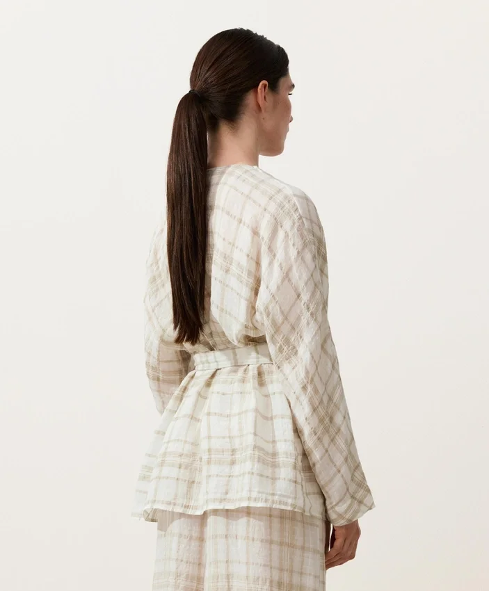Kareli Keten ve Lyocell Karışımı Kimono Gömlek Kareli Keten ve Lyocell Karışımı Kimono Gömlek