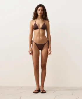 Leopar Desenli Orta Kapalı Bağcıklı Bikini Külotu