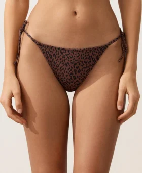 Leopar Desenli Orta Kapalı Bağcıklı Bikini Külotu