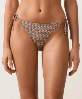 Metalik İplikli Mini Desenli, Bağcıklı, Orta Kapalı Bikiniler