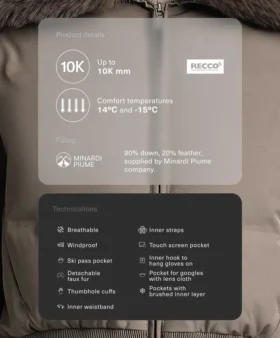 Minardi Piume Kayak Suya Dayanıklı %80 Kuş Tüyü ve %20 Tüy Ceket