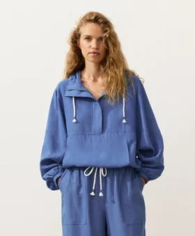 Ön Cepli, Lyocell ve %24 Keten Karışımı Yarım Fermuarlı Sweatshirt Ön Cepli, Lyocell ve %24 Keten Karışımı Yarım Fermuarlı Sweatshirt