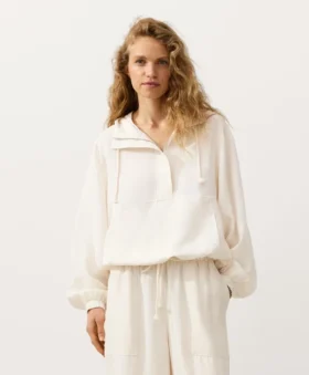 Ön Cepli, Lyocell ve %24 Keten Karışımı Yarım Fermuarlı Sweatshirt Ön Cepli, Lyocell ve %24 Keten Karışımı Yarım Fermuarlı Sweatshirt