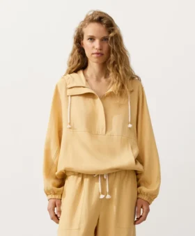 Ön Cepli, Lyocell ve %24 Keten Karışımı Yarım Fermuarlı Sweatshirt Ön Cepli, Lyocell ve %24 Keten Karışımı Yarım Fermuarlı Sweatshirt