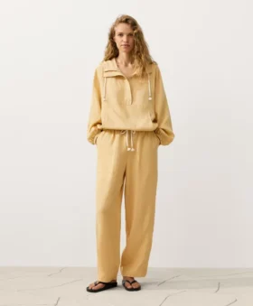 Ön Cepli, Lyocell ve %24 Keten Karışımı Yarım Fermuarlı Sweatshirt Ön Cepli, Lyocell ve %24 Keten Karışımı Yarım Fermuarlı Sweatshirt