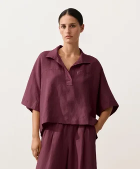 Oversize Kısa Kollu %100 Keten Gömlek