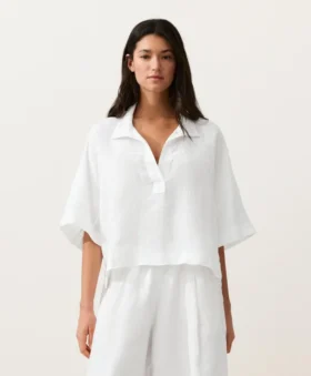 Oversize Kısa Kollu %100 Keten Gömlek