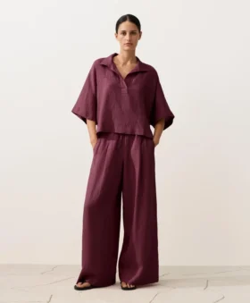 Oversize Kısa Kollu %100 Keten Gömlek