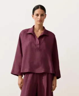 Oversize Uzun Kollu %100 Keten Polo Gömlek