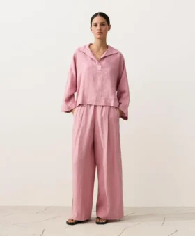 Oversize Uzun Kollu %100 Keten Polo Gömlek