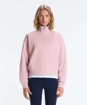 Pamuklu Pike Yüksek Yakalı Fermuarlı Sweatshirt