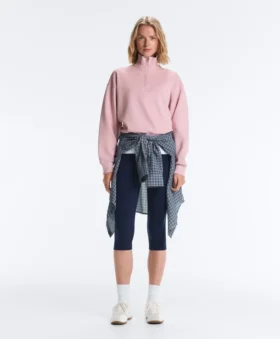 Pamuklu Pike Yüksek Yakalı Fermuarlı Sweatshirt