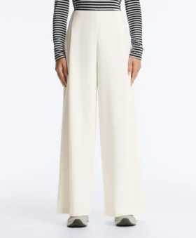 Pileli Yüksek Bel Twill Geniş Paça Pantolonlar