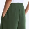 Pileli Yüksek Bel Twill Geniş Paça Pantolonlar