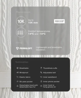 Primaloft® Ski Süper Dar Kesim Suya Dayanıklı Ceket