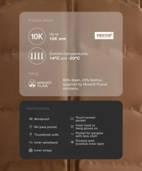 Saten Yastıklı Ceket %80 Kuş Tüyü ve %20 Tüy Minardi Piume Kayak Suya Dayanıklı