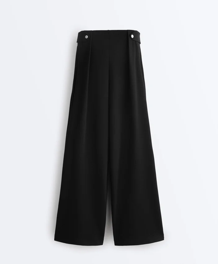 Soft Touch Modal Geniş Paça Pantolon, Bel Kısmında Pileli Detay Soft Touch Modal Geniş Paça Pantolon, Bel Kısmında Pileli Detay