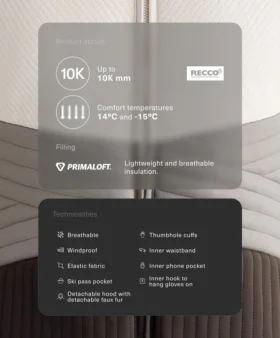 Süper Dar Kesim, Suya Dayanıklı, Renk Bloklu Primaloft® Kayak Ceketi