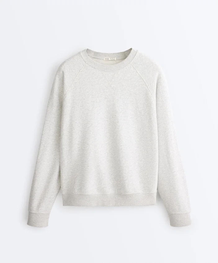 Yuvarlak Yaka Polar Pamuk Karışımı Melanj Sweatshirt Yuvarlak Yaka Polar Pamuk Karışımı Melanj Sweatshirt